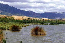 Lagunas de Laguardia, con la sierra de Cantabria al fondo